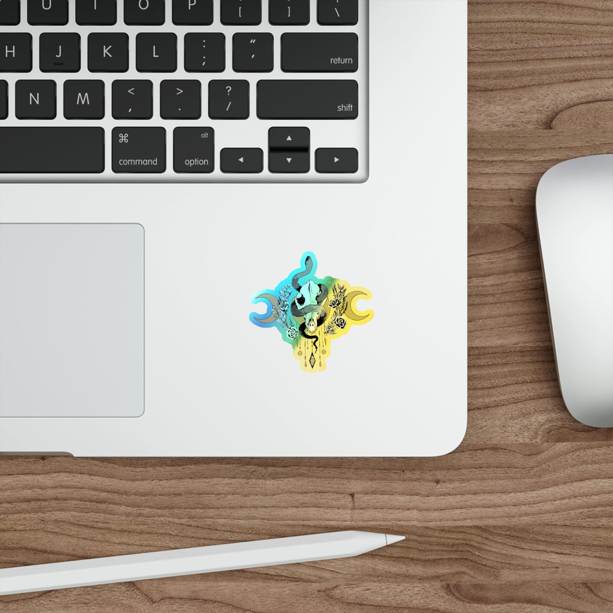 Holographic Snake Skull Sticker — Die-Cut Mystical Moon Decal