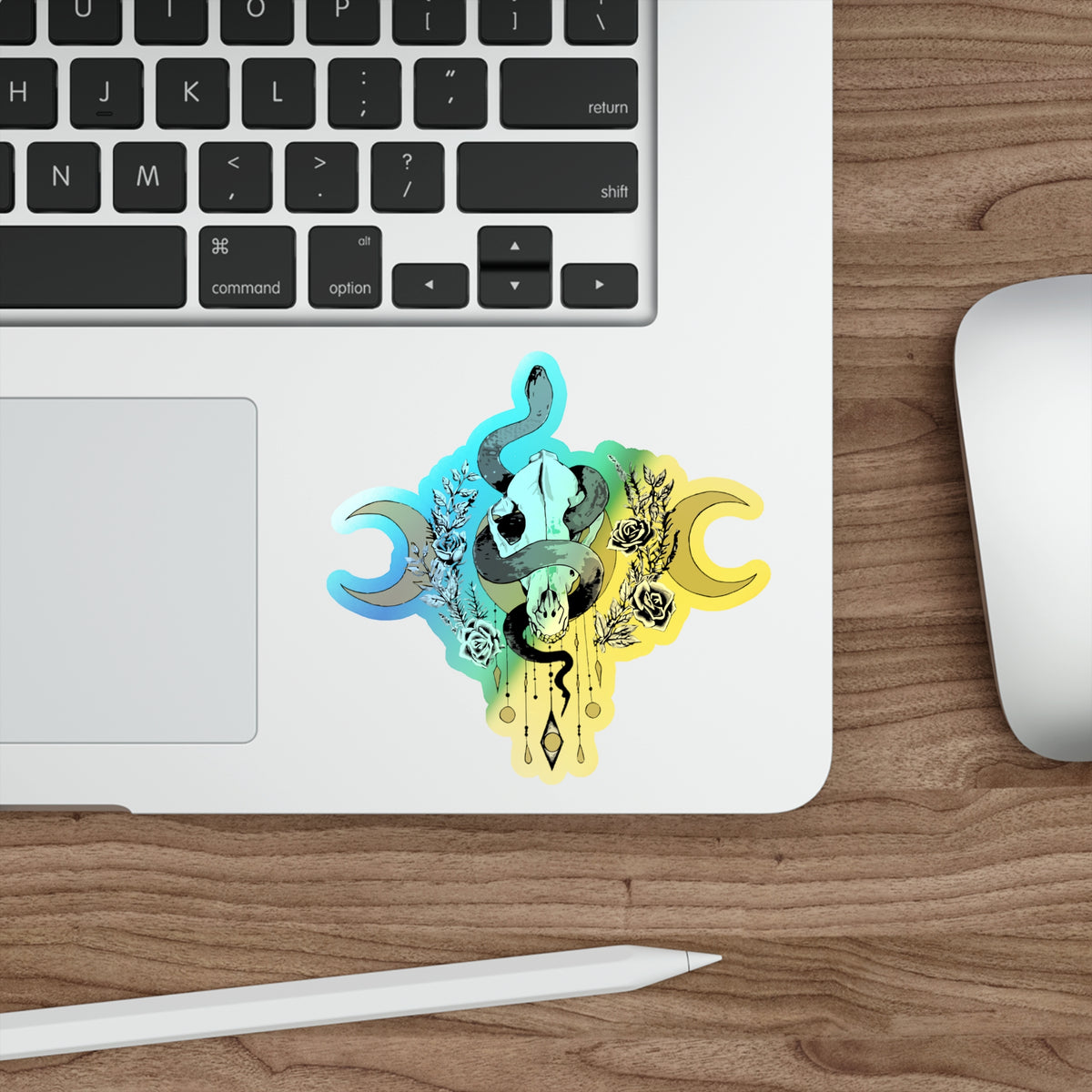 Holographic Snake Skull Sticker — Die-Cut Mystical Moon Decal