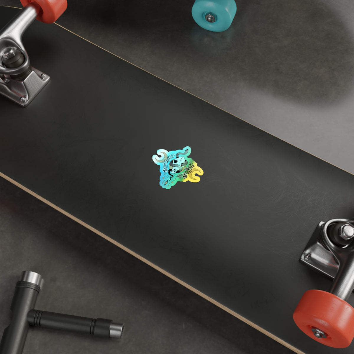 Holographic Snake Skull Sticker — Die-Cut Mystical Moon Decal