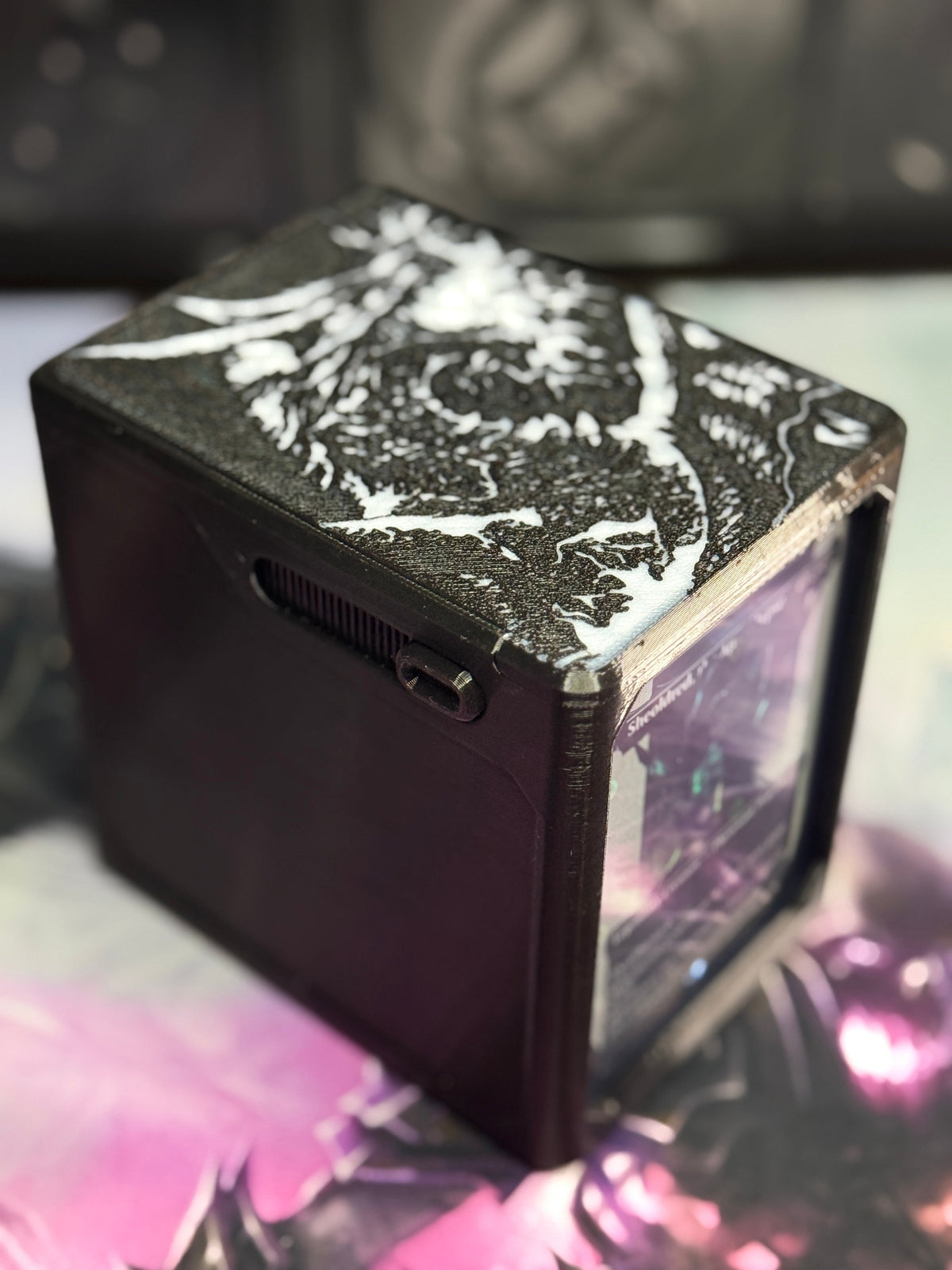Top angle of black and white dragon deck box