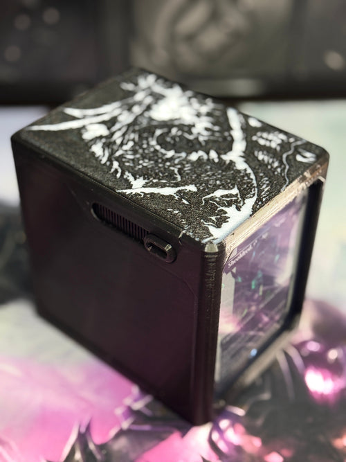 Top angle of black and white dragon deck box