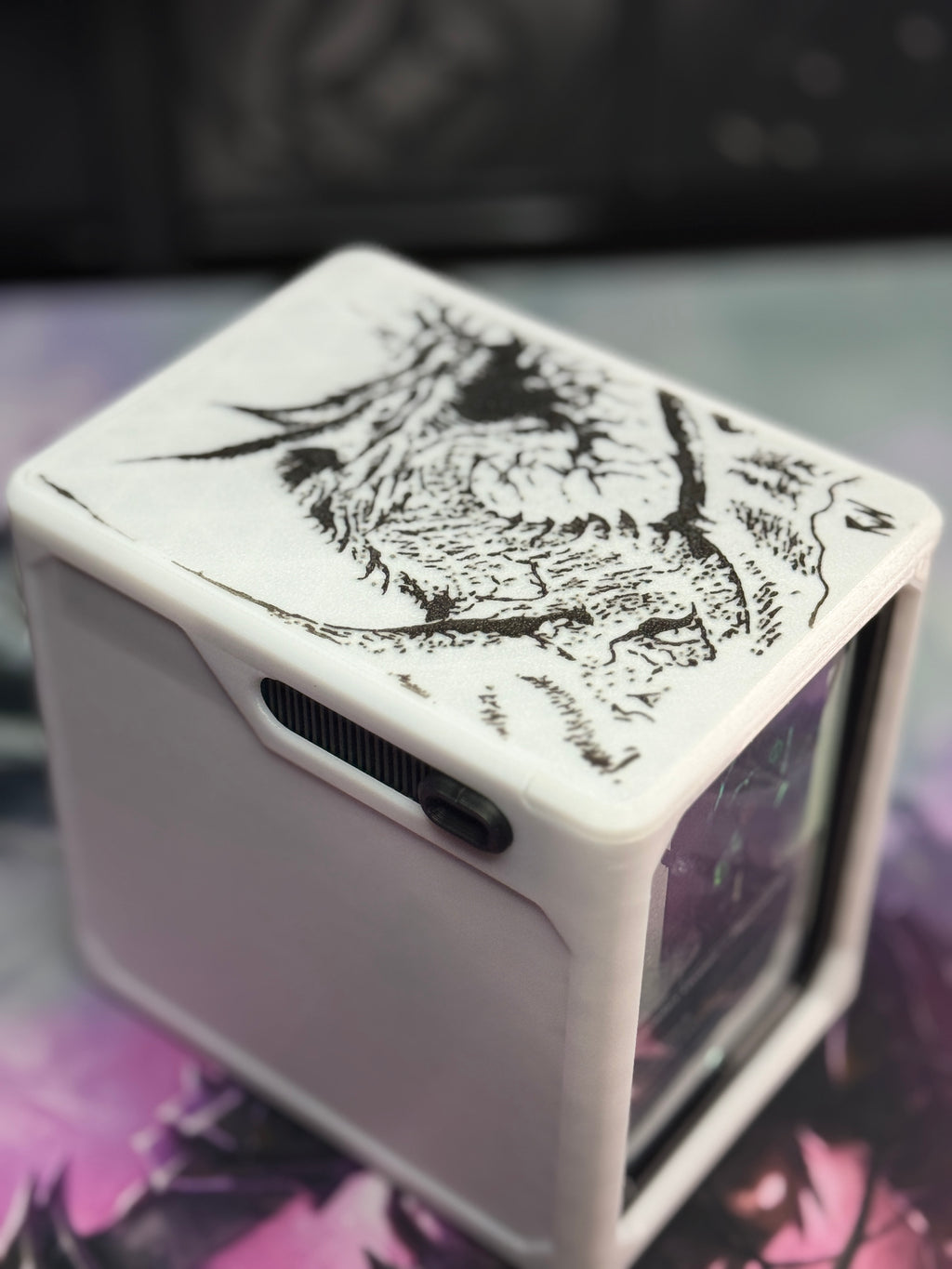 Top angle of white and black dragon deck box